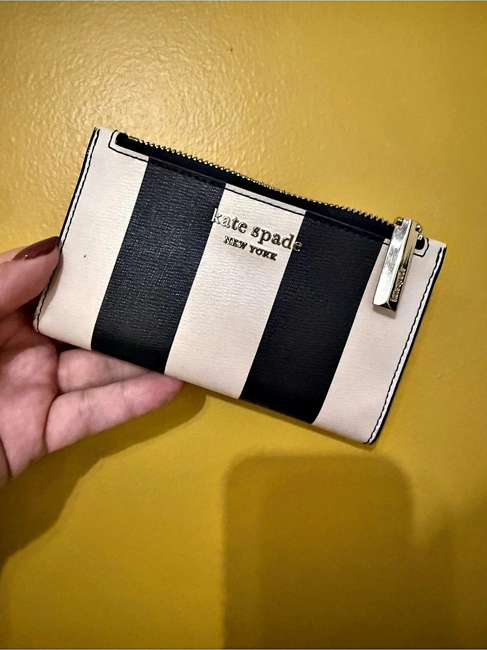 Kate Spade Striped Zip Wallet in Black & White